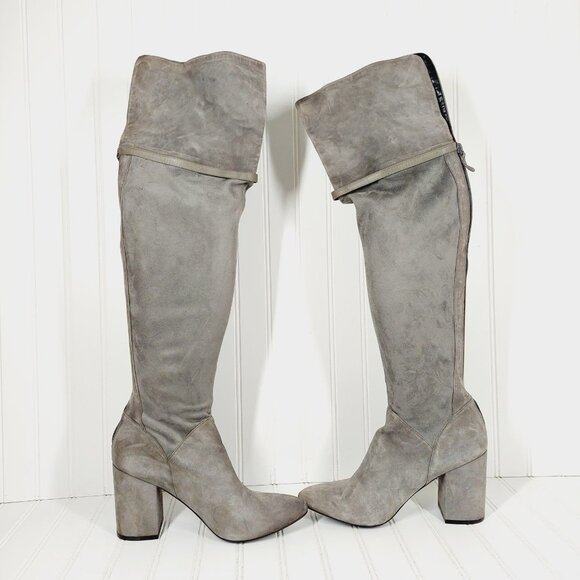 Cole Haan Darcia Gray Leather Back Zipper Block Heel Over the Knee Boots H609 - Picture 6 of 13
